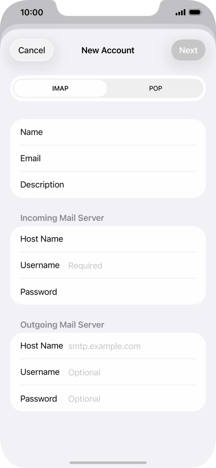 Press Username and key in the username for your email account. Press Username and key in the username for your email account.