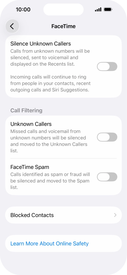 Press Blocked Contacts. Press Blocked Contacts.
