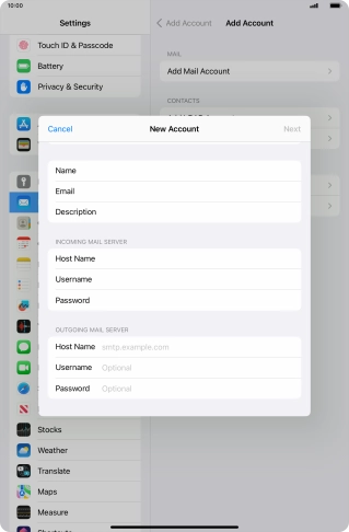 Press Host Name and key in the name of your email provider's outgoing server. Press Host Name and key in the name of your email provider's outgoing server.
