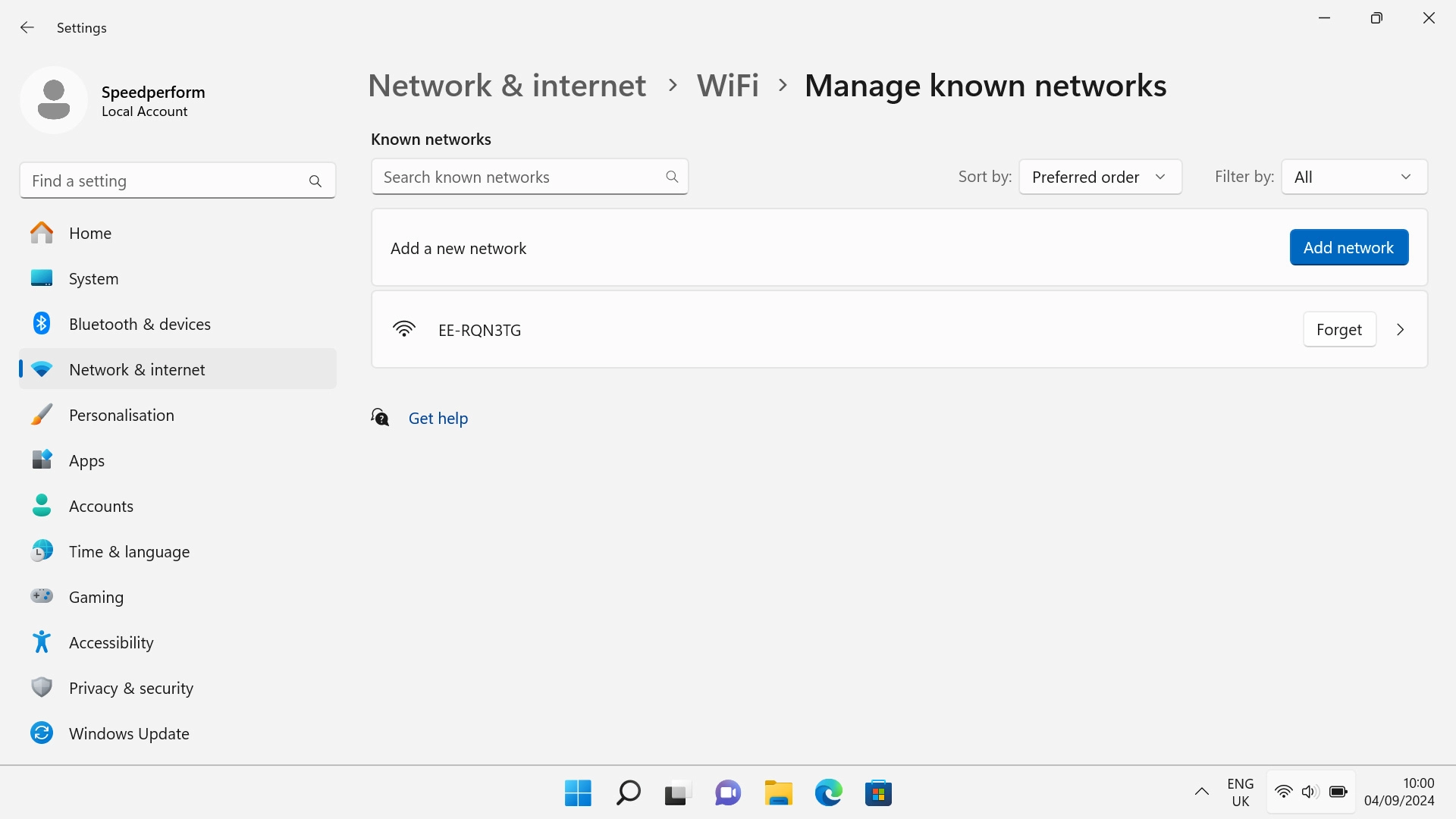 Click Forget next to the required Wi-Fi hotspot. Click Forget next to the required Wi-Fi hotspot.