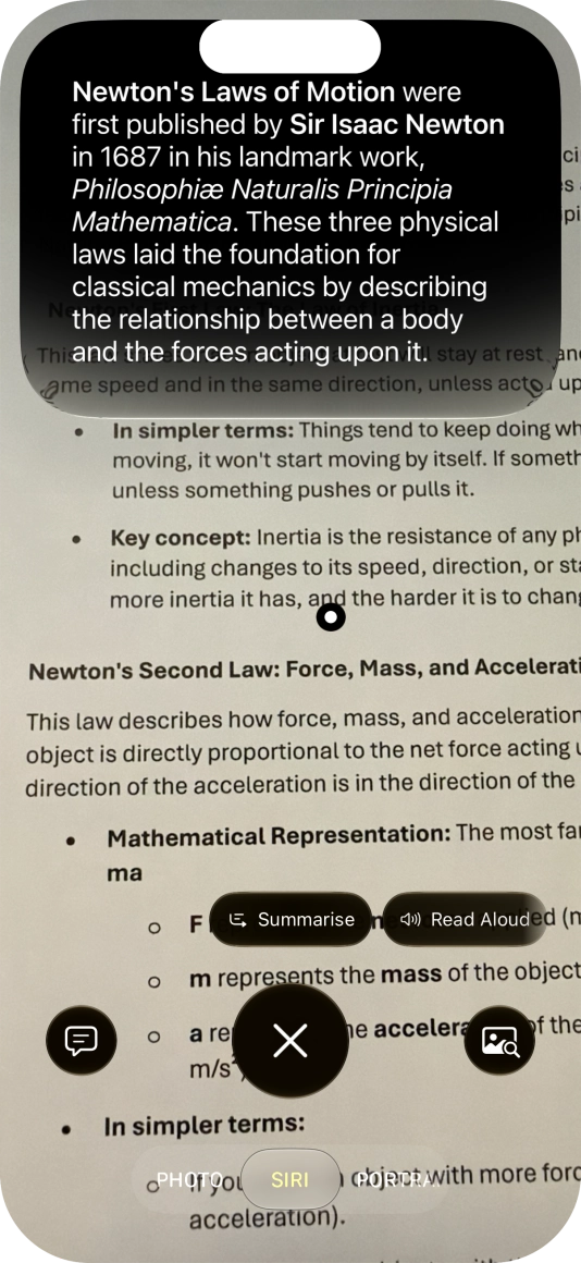 To use visual intelligence on a text, take a picture of the text, press the required setting and follow the instructions on the screen to use the function. To use visual intelligence on a text, take a picture of the text, press the required setting and follow the instructions on the screen to use the function.