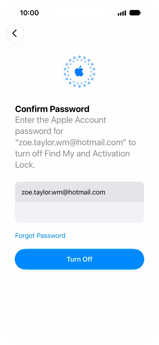 Key in the password for your Apple Account and press Turn Off. Wait a moment while the factory default settings are restored. Follow the instructions on the screen to set up your phone and prepare it for use. Key in the password for your Apple Account and press Turn Off. Wait a moment while the factory default settings are restored. Follow the instructions on the screen to set up your phone and prepare it for use.