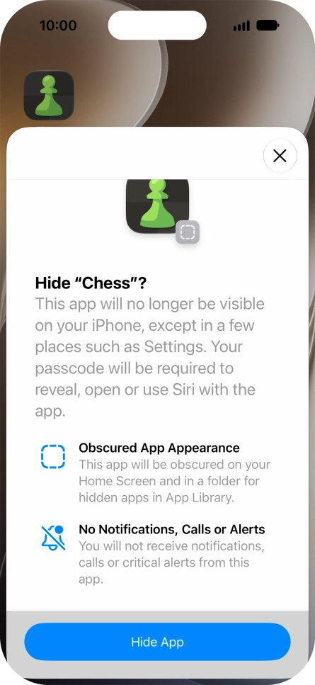 Press Hide App. Press Hide App.