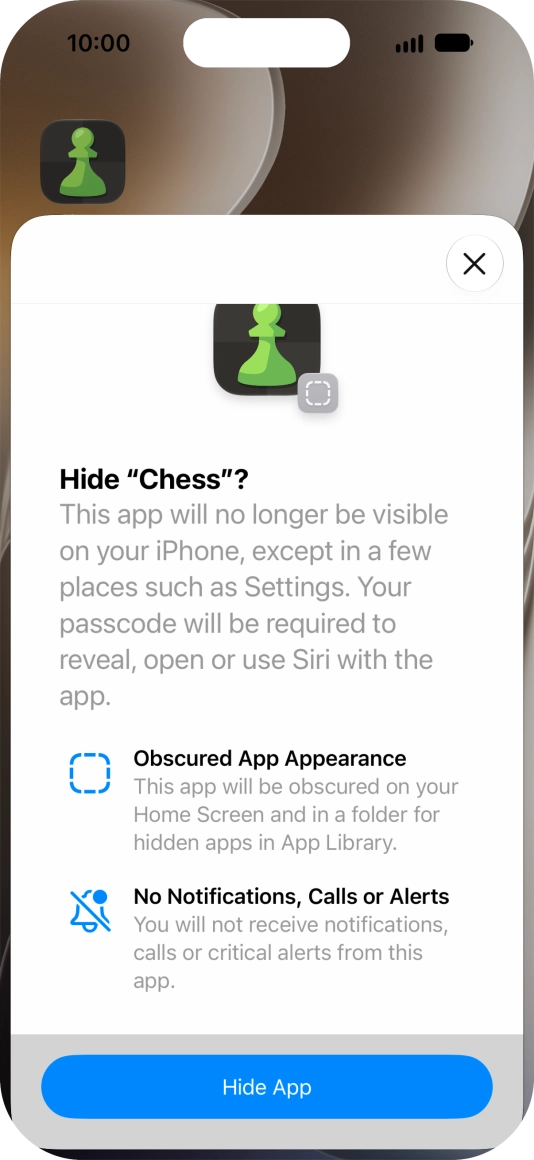 Press Hide App. Press Hide App.