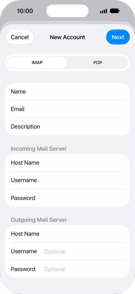 Press Username and key in the username for your email account. Press Username and key in the username for your email account.
