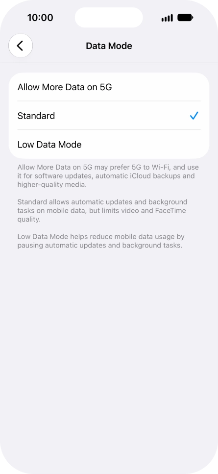 Press the required setting. Press the required setting.