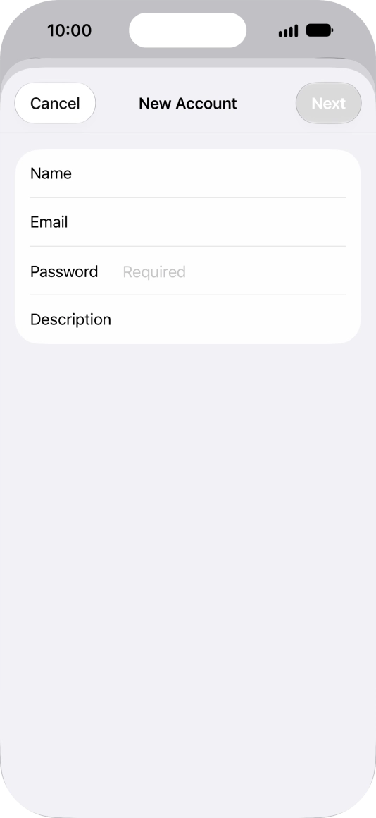 Press Password and key in the password for your email account. Press Password and key in the password for your email account.
