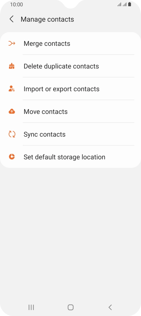 Press Import or export contacts. Press Import or export contacts.