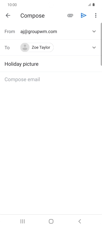 Press the text input field and write the text for your email message. Press the text input field and write the text for your email message.