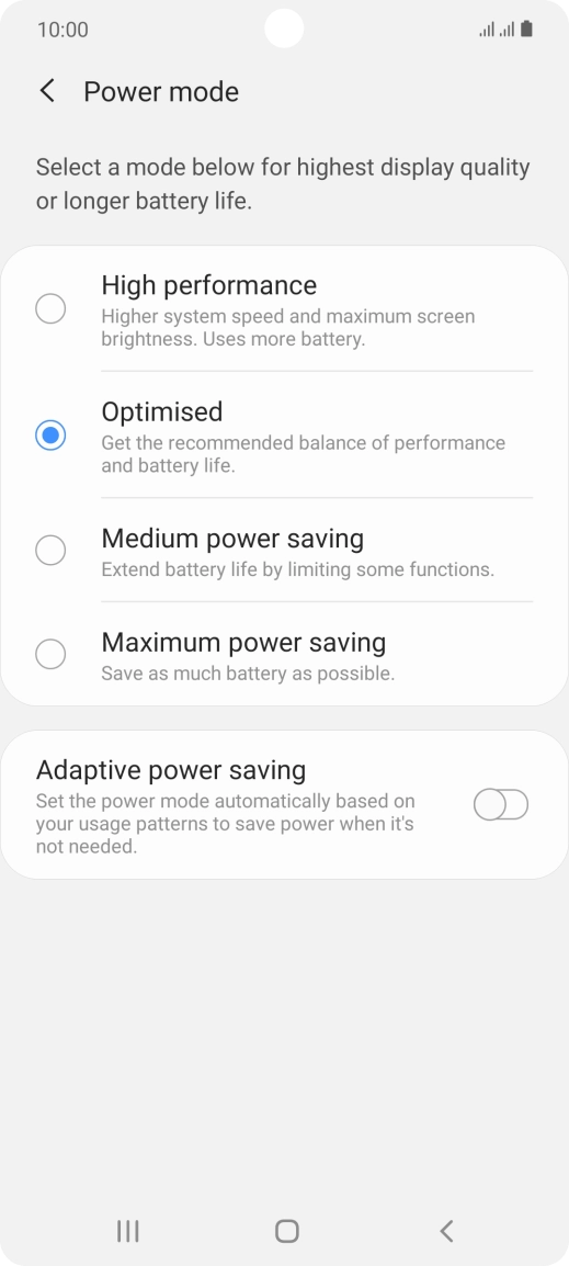 Press the required power mode. Press the required power mode.