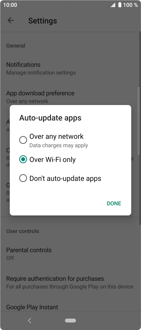 To turn on automatic update of apps using mobile network, press Over any network. To turn on automatic update of apps using mobile network, press Over any network.