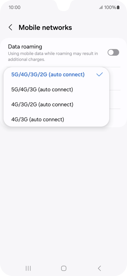 Press the required network mode. Press the required network mode.