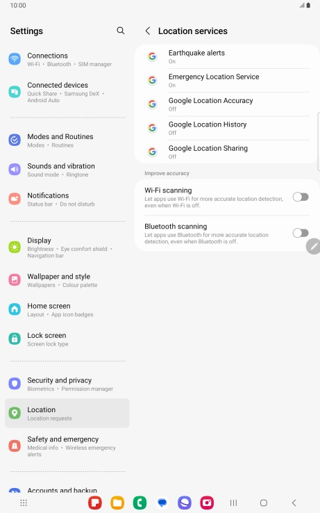 Press Google Location Accuracy. Press Google Location Accuracy.