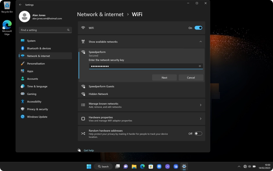 Key in the password for the Wi-Fi network and click Next. Key in the password for the Wi-Fi network and click Next.