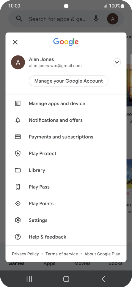 Press Manage apps and device. Press Manage apps and device.
