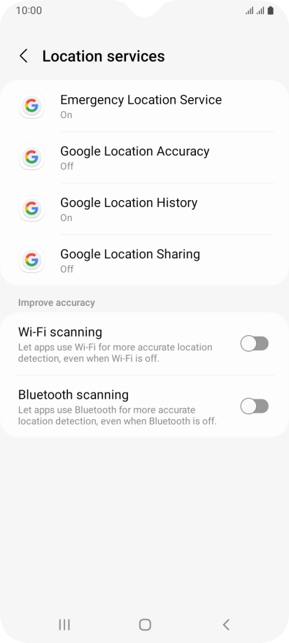 Press Google Location Accuracy. Press Google Location Accuracy.