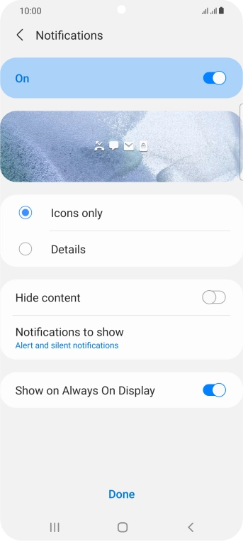 Press the required settings to turn them on or off. Press the required settings to turn them on or off.