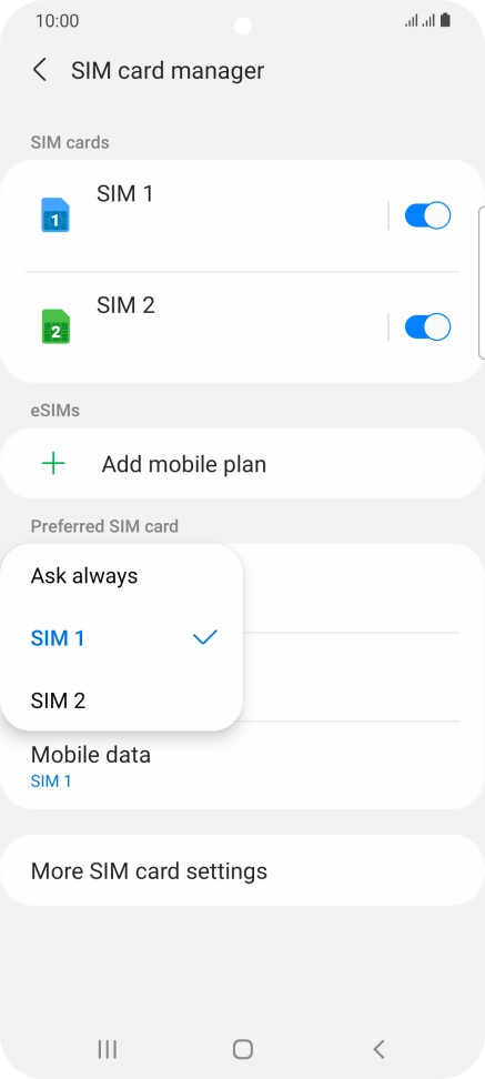 Press the required setting. Press the required setting.