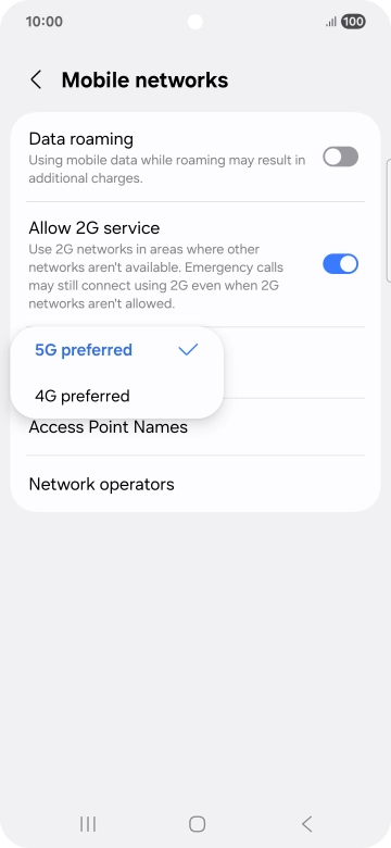 Press the required network mode. Press the required network mode.