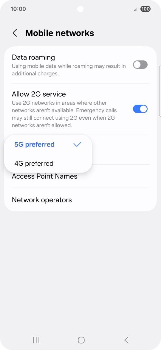 Press the required network mode. Press the required network mode.