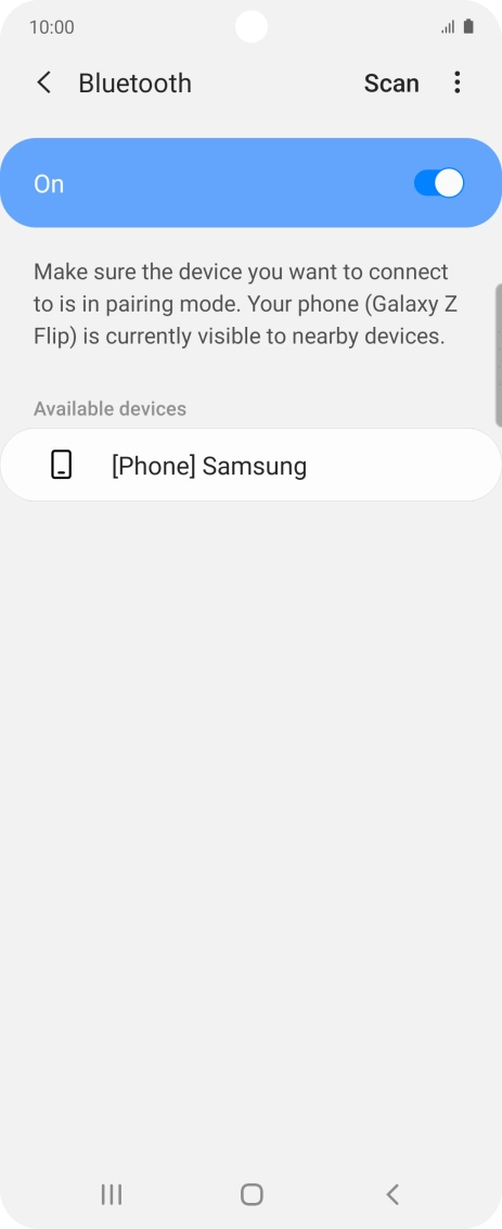 Press the required Bluetooth device and follow the instructions on the screen to pair the device with your phone. Press the required Bluetooth device and follow the instructions on the screen to pair the device with your phone.
