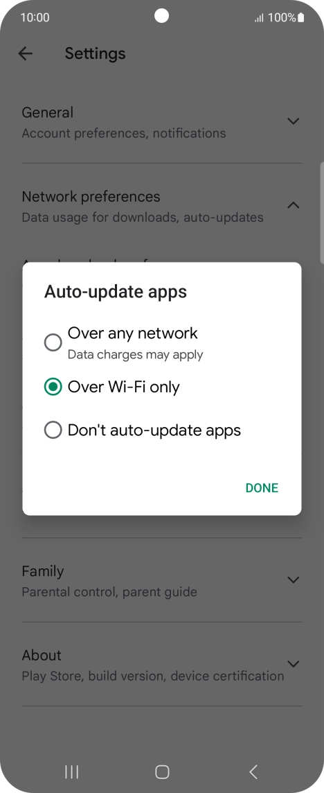 To turn on automatic update of apps using mobile network, press Over any network. To turn on automatic update of apps using mobile network, press Over any network.
