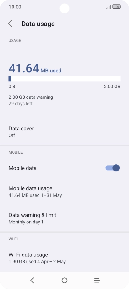 The total data usage is displayed. The total data usage is displayed.