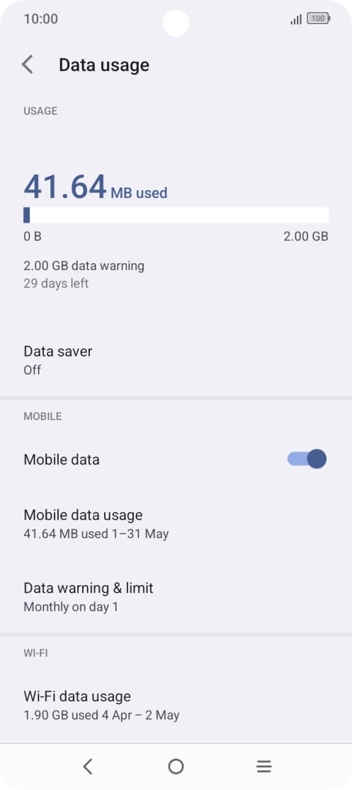 The total data usage is displayed. The total data usage is displayed.