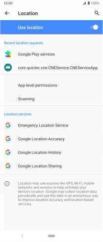 Press Google Location Accuracy. Press Google Location Accuracy.