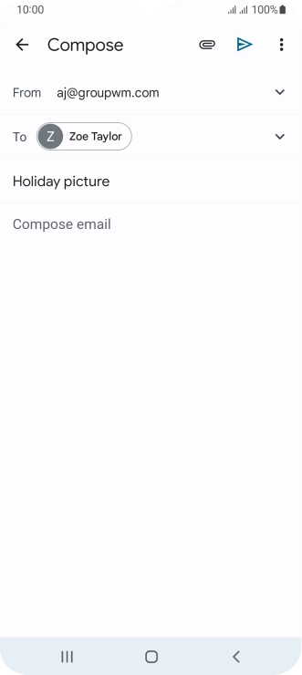 Press the text input field and write the text for your email. Press the text input field and write the text for your email.
