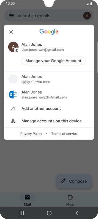 Press the required email account. Press the required email account.