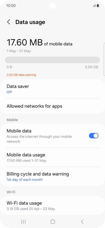 The total data usage is displayed. The total data usage is displayed.