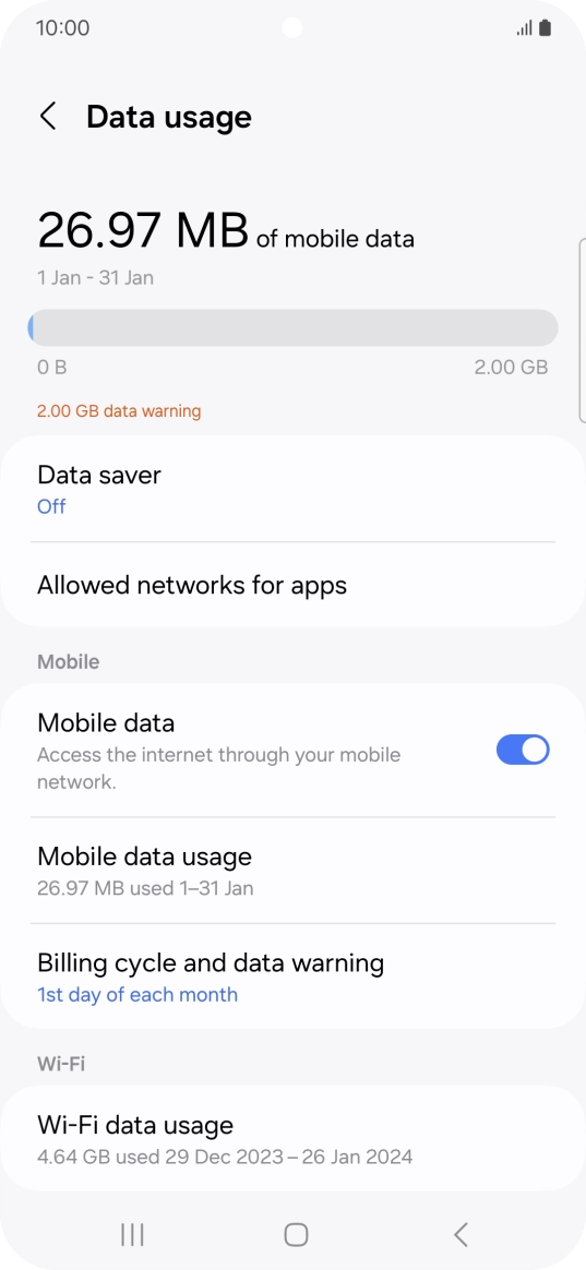 The total data usage is displayed. The total data usage is displayed.