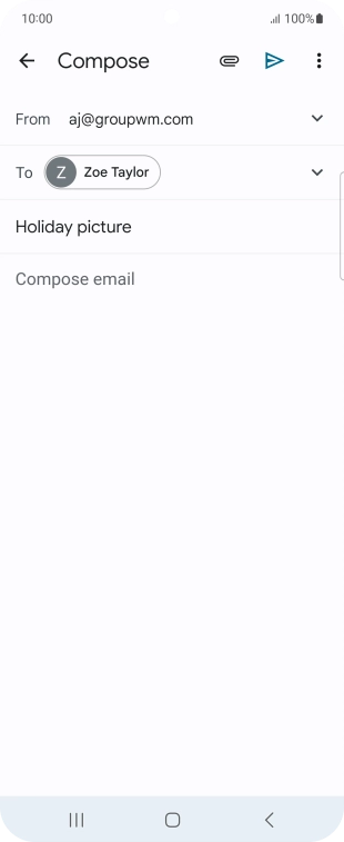 Press the text input field and write the text for your email. Press the text input field and write the text for your email.