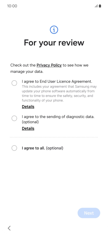 Press the fields next to the required settings to select them. Press the fields next to the required settings to select them.