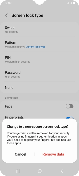 Press Remove data. Press Remove data.
