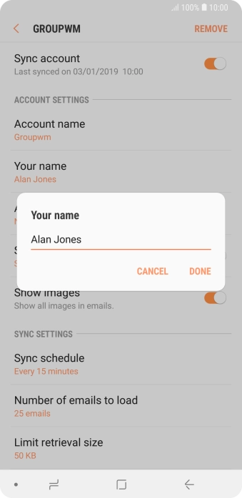 Key in the required sender name and press DONE. Key in the required sender name and press DONE.