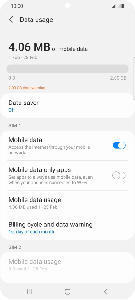 The total data usage is displayed. The total data usage is displayed.