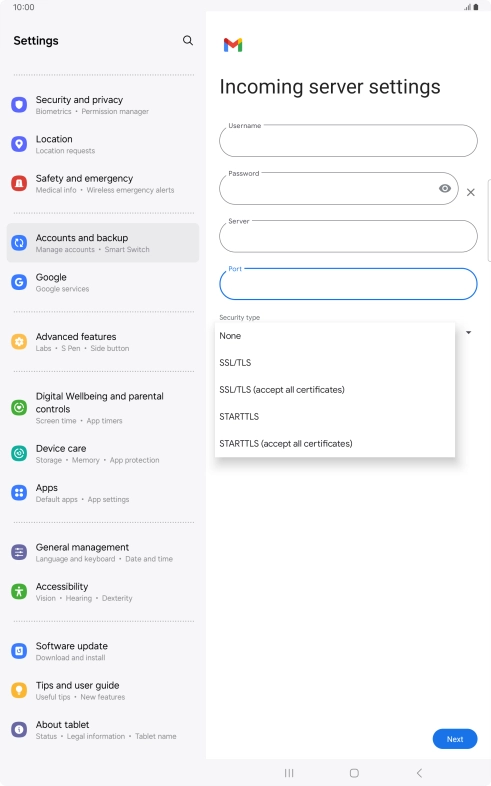 Press SSL/TLS. Press SSL/TLS.
