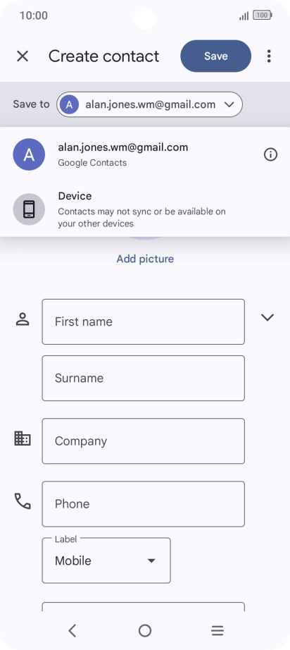 Press the required Google account. Press the required Google account.