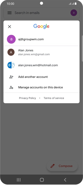 Press the required email account. Press the required email account.