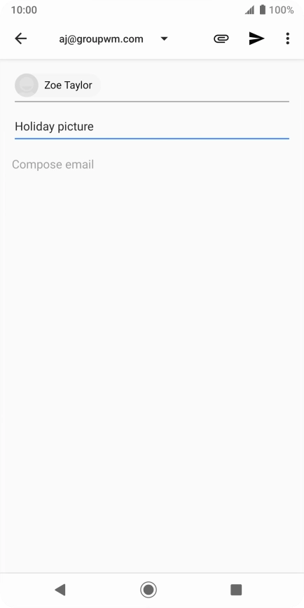 Press the text input field and write the text for your email message. Press the text input field and write the text for your email message.