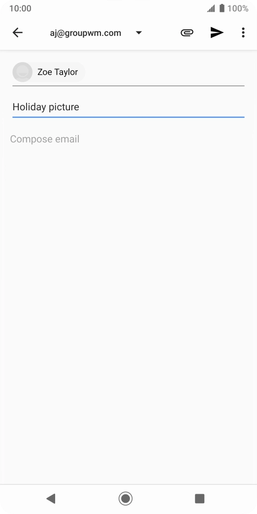 Press the text input field and write the text for your email message. Press the text input field and write the text for your email message.