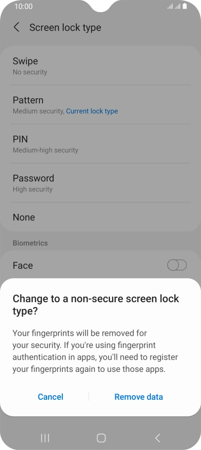 Press Remove data. Press Remove data.