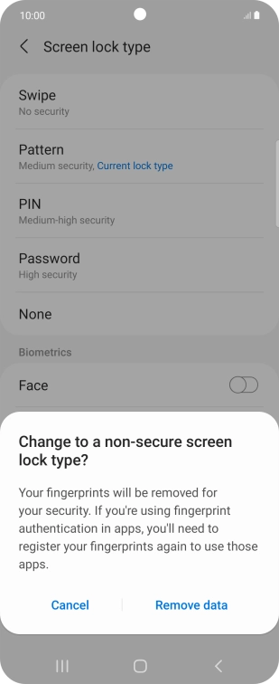 Press Remove data. Press Remove data.
