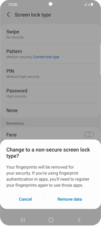 Press Remove data. Press Remove data.
