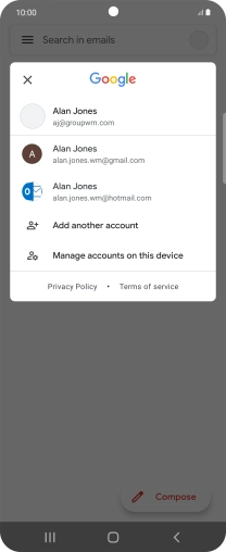 Press the required email account. Press the required email account.