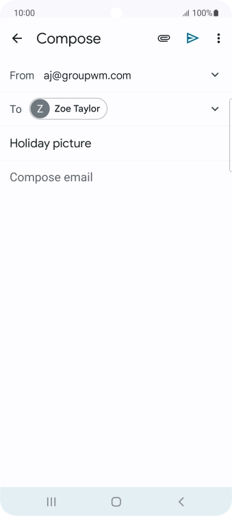 Press the text input field and write the text for your email. Press the text input field and write the text for your email.
