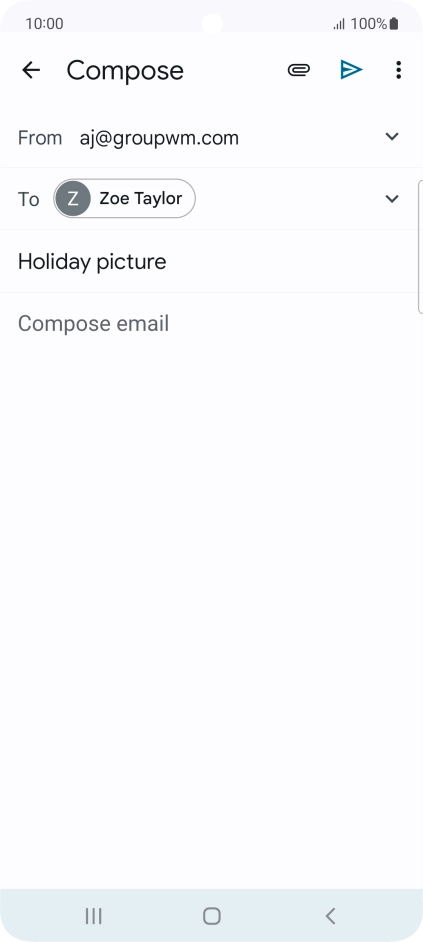 Press the text input field and write the text for your email. Press the text input field and write the text for your email.