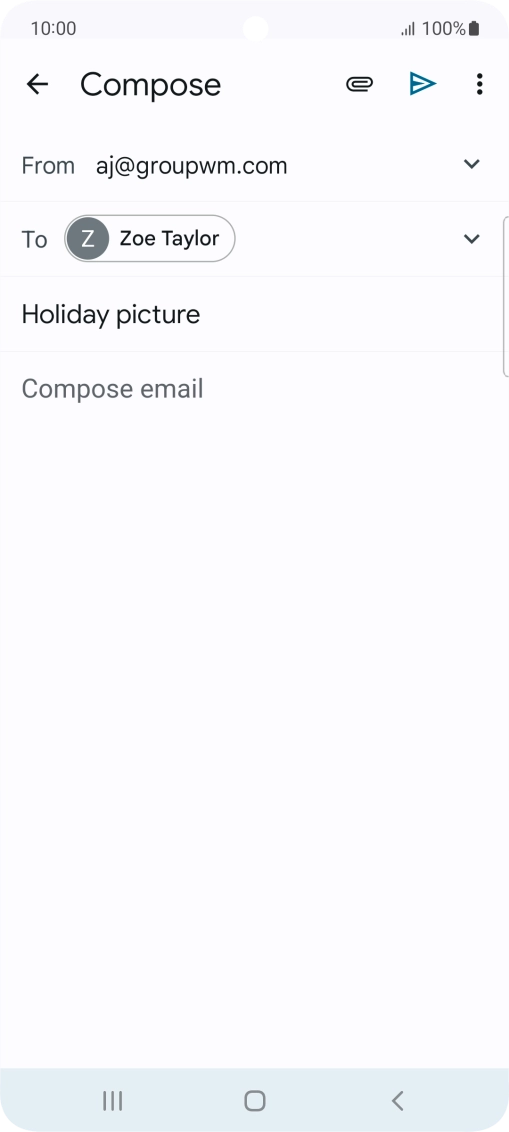 Press the text input field and write the text for your email. Press the text input field and write the text for your email.